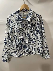 Chicos 1 blue white 100% linen jacket - Picture 1 of 8