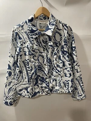 Chicos 1 Chaqueta Azul Blanco 100% Lino  Foto 1 de 4