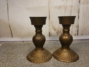 Vintage Brass Candlestick Holders 2 Pc Set India Patina 6" - Picture 1 of 4