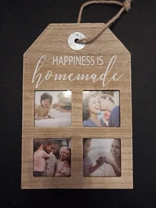 Photo Picture Frame 4 Slots Wood Wall Decor "Happiness is Homemade" Farmhouse - Picture 1 of 3