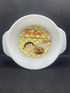 Anchor Hocking Fire-King 1 1/2 qt Milk Glass Casserole No Cover New with Tag - Picture 1 of 13