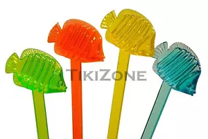 20 Assorted Color Tropical Nautical Fish Swizzles - Luau Party Cocktail Stirrers - Picture 1 of 1