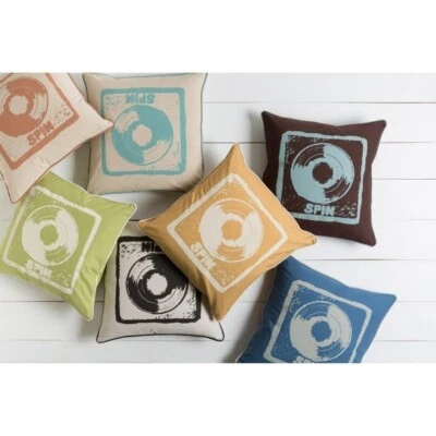 Surya Vinyl Record “Spin” Cotton Throw Pillow by Mike Farrell NEW WITH TAGS - Image 1 of 4