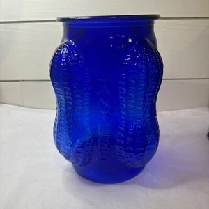 ANTIQUE VINTAGE PLANTERS PEANUTS 4 corner peanut BLUE GLASS JAR 12" - NO LID - Picture 1 of 16