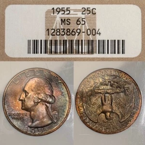MS65 1955 25C Washington Silver Quarter, NGC- Old Holder, Rainbow Mint Set Toned - Picture 1 of 11