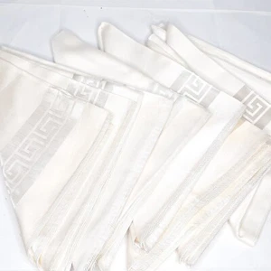 Vintage Japanese Cream & White Plain 50x70 Tablecloth With 7 Chevron Napkin Set - Picture 1 of 7