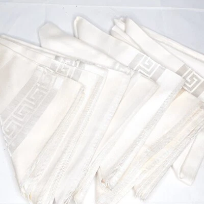 Vintage Japanese Cream & White Plain 50x70 Tablecloth With 7 Chevron Napkin Set - Image 1 of 4
