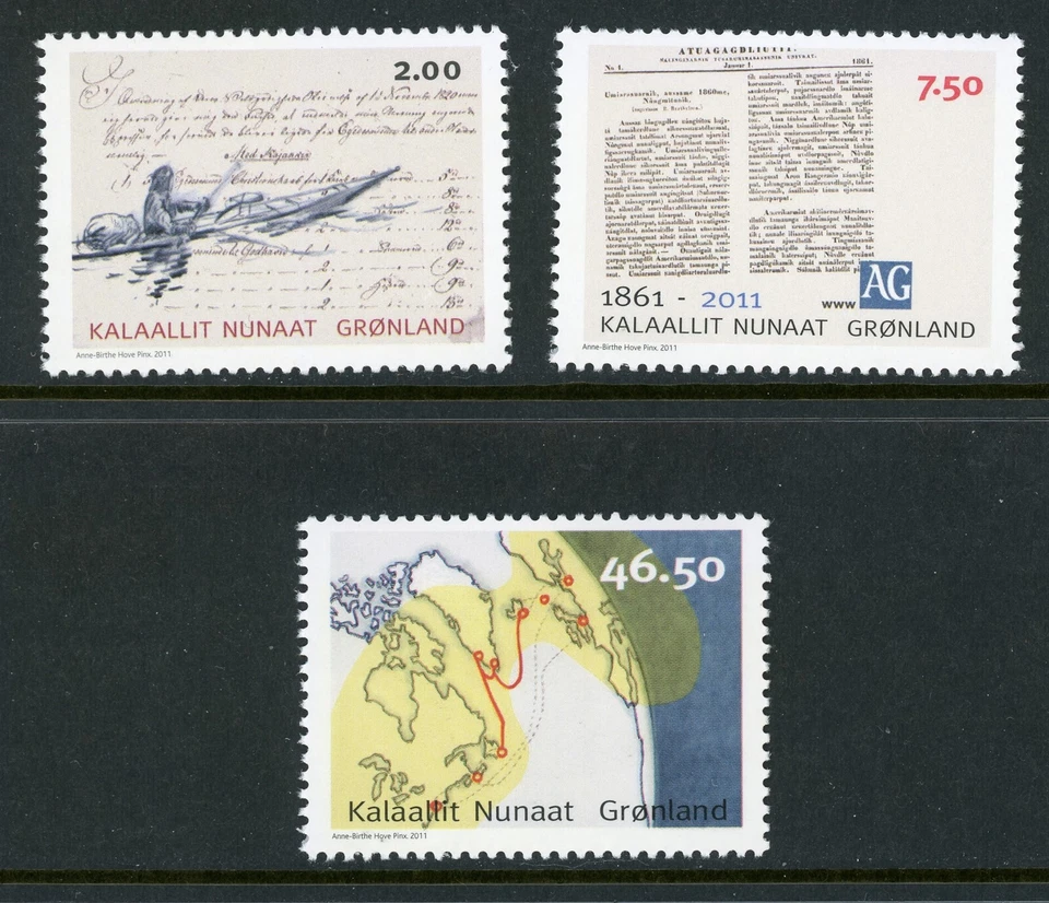 Groenlandia Scott #584-586 MNH Comunicaciones en Groenlandia CV$20+ Foto 1 de 1
