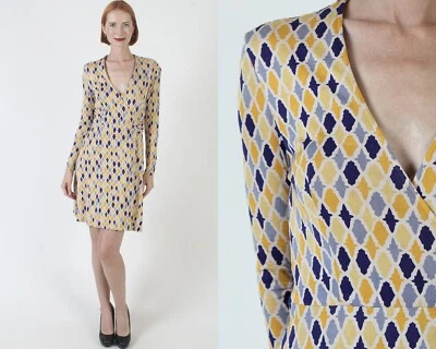 Vtg Diane Von Furstenberg Silk Jersey Dress Deep V Stretch Wrap Day Sundress DVF - Image 1 of 4