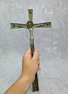 Old Catholic wrought iron Cross, brass and crystals, handmade early 19th century - Imagen 1 de 18