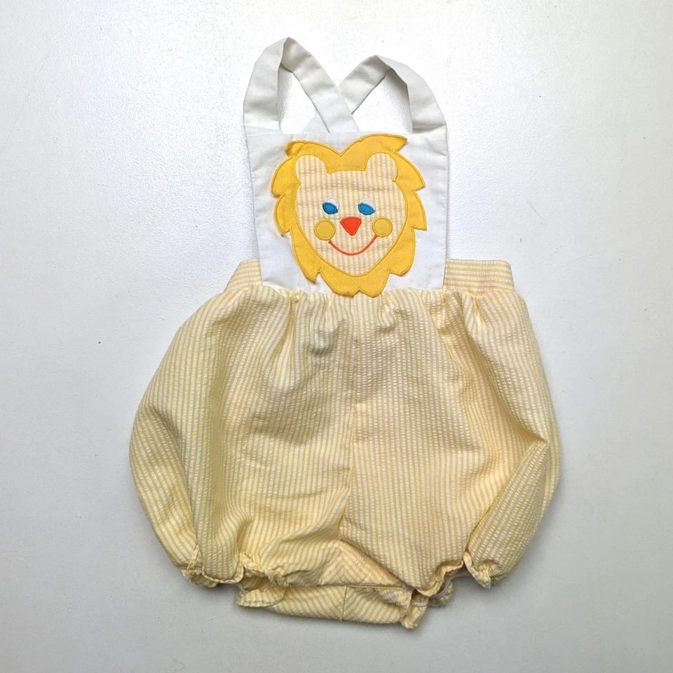Vintage Nannette Sunsuit Baby Size 12m Yellow Lion Bubble Romper - Image 1 of 4