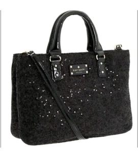 Cartera Cartera Kate Spade Brette Fanfare negra gris oscura fieltro de lana charol - Imagen 1 de 18