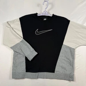 Nike Unisex Medium Colorblock Swoosh Crewneck Sweatshirt Black Gray White Baggy - Picture 1 of 10