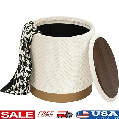 Round Ottoman W/ Storage Gold Legs Footrest Coffee Table Living Room Dorm New - Image 1 of 4