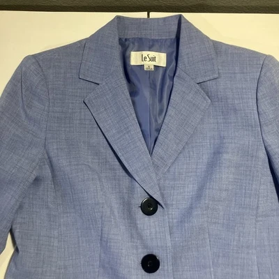 Le Suit Jacket Blazer Sz 8 Blue Textured Pockets Lined Business Formal - Image 1 of 4