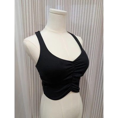 Bombshell Sportswear Black Ruched Crisscross Crop Gym Workout Bra M Made in USA - Image 1 of 2