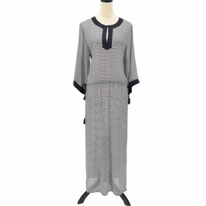Tory Burch Neu mit Etikett M Clemente marineblau weiß gestreift 100 % Seide durchsichtig langer Kaftan Überwurf - Bild 1 von 13