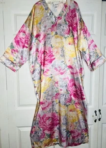 VTG Mary McFadden Long Pastel Floral Nightgown Dress Lounger SILKY One Size - Picture 1 of 7
