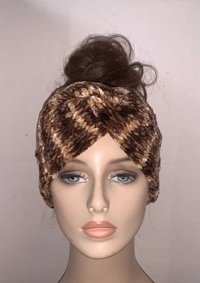 Winter Women Ear Warmer Velvet   HeadWrap Crochet Headband Knit Brown - Image 1 of 4