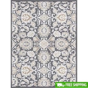 Charcoal Damask Indoor Area Rug Low Pile Easy Clean Shed Resistant Living Room - Bild 1 von 43