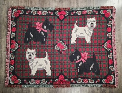NOS Claire Murray Goodwin Weavers Plaid Floral Scotty/Westie Dogs Throw Blanket - Image 1 of 4