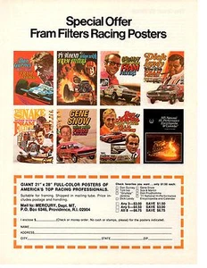 1971 FRAM POSTER - BILL JENKINS-DICK LANDY-DAN GURNEY-SOX & MARTIN ~ COOL AD - Picture 1 of 1