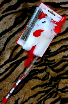 Lamb Chop Cat Toy wand with Catnip - Red and White - Image 1 of 3