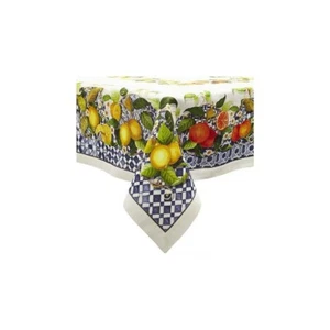Sur La Table Castello Tile Citrus Natural Fiber Tablecloth, 106" x 67", Blue - Picture 1 of 1
