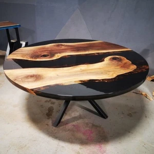 Black Epoxy Resin Round Dining Table - Coffee Table & Center Table Epoxy Desk - Picture 1 of 8