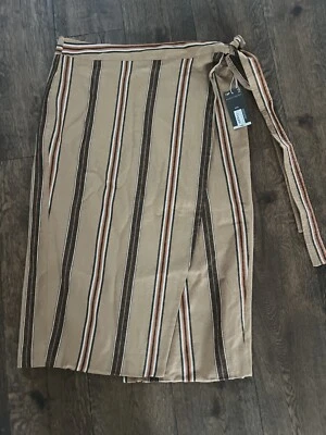 Maxi falda envolvente sintética Worthington para mujer talla 18P forrada color tostado a rayas mezcla de lino nueva con etiquetas Foto 1 de 4