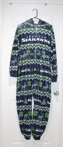 Seattle Seahawks NFL Licensed Fleece One-Piece Footed Christmas Pajamas Unisex S Cover