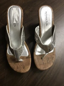 Autumn Run Kork Silber Glitzer Keilabsatz Sandalen Größe 8 (S4) - Bild 1 von 4