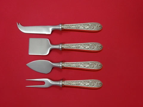 Corsage by Stieff Sterling Silver Cheese Serving Set 4 Piece HHWS  Custom Cover