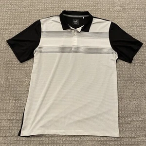 Puma Mens Dry Cell Golf Polo Shirt L Black White Striped Moisture Wicking EUC - Picture 1 of 16