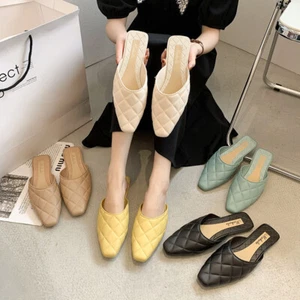 Plaid Flats, Slippers, Mules, Square Toes, Women's Shoes for Commuting 5 Colors - Picture 1 of 26