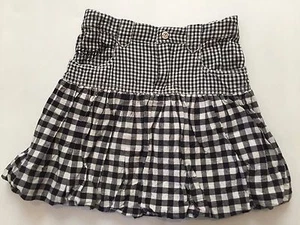 Pampolina Sz 7 Girls Black White Checkered Cotton Skirt Elastic Adjustable Waist - Picture 1 of 6