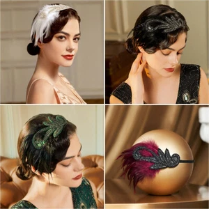 20er Jahre Flapper Stirnband Accessoires 20s Feder Haarband Retro Gatsby Party - Bild 1 von 16