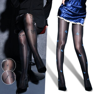 Sexy Sheer Oil Shiny Letter Pantyhose Gothic Black Tights Stockings Clubwear