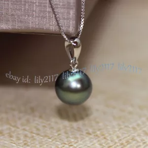 Cadena de Plata Colgante Perla de Tahití 14K Perla de Tahití Verde Natural Real Perla Perla Perla Perla Perfecto - Imagen 1 de 8