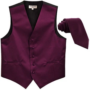 New Men's Formal Tuxedo Vest Waistcoat_2.5" skinny Necktie solid dark purple - Picture 1 of 4