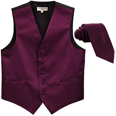 New Men's Formal Tuxedo Vest Waistcoat_2.5" skinny Necktie solid dark purple - Image 1 of 4