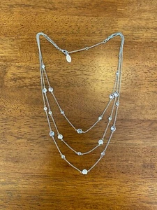 3-Strand Bezel-Set Pointed-Back Clear Crystal Necklace Ann Taylor Factory - Picture 1 of 8