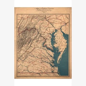 Mapa de la costa este de Virginia, bahía de Chesapeake; mapa antiguo, 1862 - Imagen 1 de 12