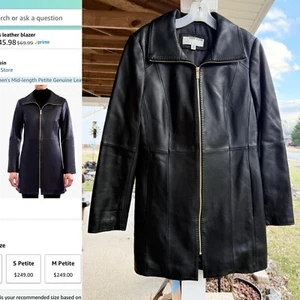 Anne Klein Damen mittellanger durchgehender Reißverschluss echt weiches Leder Mantel schwarz Small - Bild 1 von 8