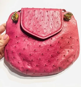 Vintage Charles Jourdan Paris Rosa Straußenleder Damen Umhängetasche FRANKREICH - Bild 1 von 4