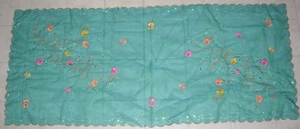 womens vintage shawl Scarf Indian Dupatta aqua blue 100% silk GOLD 92X40 - Picture 1 of 8