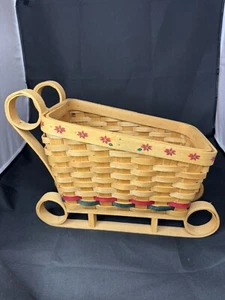 Wood Christmas Wicker Sleigh Basket Vase Poinsettias Centerpiece - Picture 1 of 7
