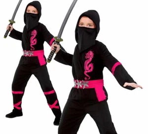 Niñas POWER NINJA ROSA Elegante Vestido Disfraz Artes Marciales Guerrero Niños Conjunto - Imagen 1 de 6