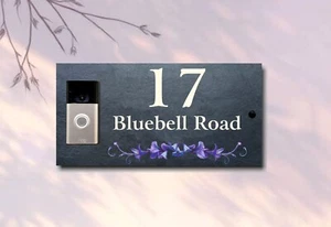 Ring Doorbell Bluebell Design Natural Slate House Name Number Sign Plaque - Picture 1 of 8
