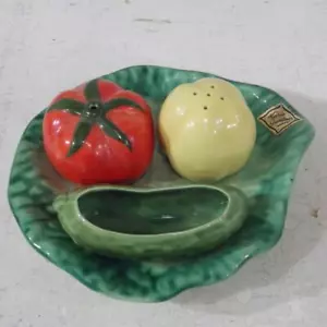 vintage retro Marie Gardner vegetable cruet set,salt pepper & mustard on base - Bild 1 von 8
